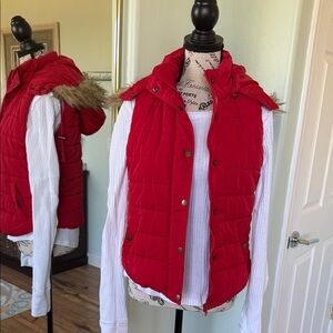 Love Tree Red Puffer Women's Vest “detachable hood “